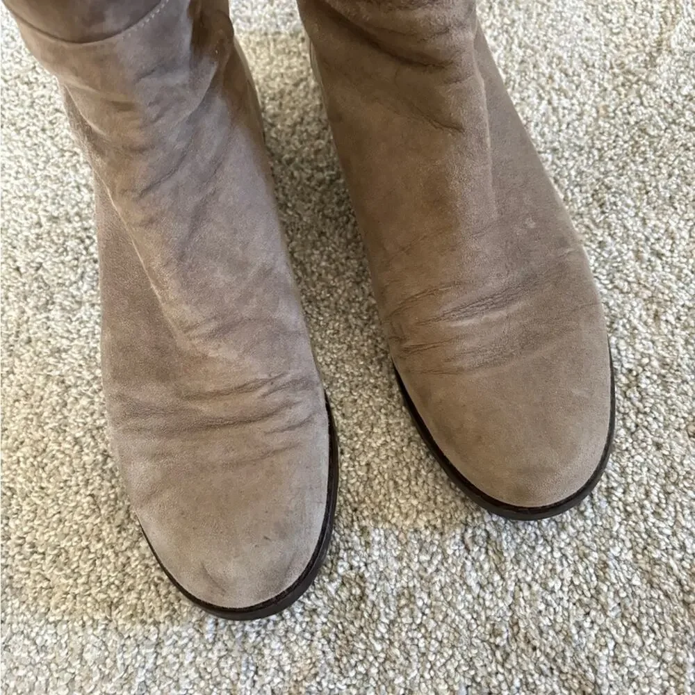 Stuart Weitzman Suede Over-The-Knee Flat Boots - 8.5 - Slate Grey